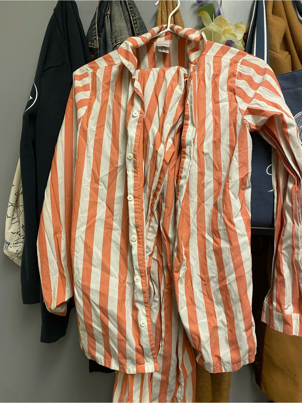 Hanna Andersson Coral and White Vertical Stripe Pajamas - Size 14/16
